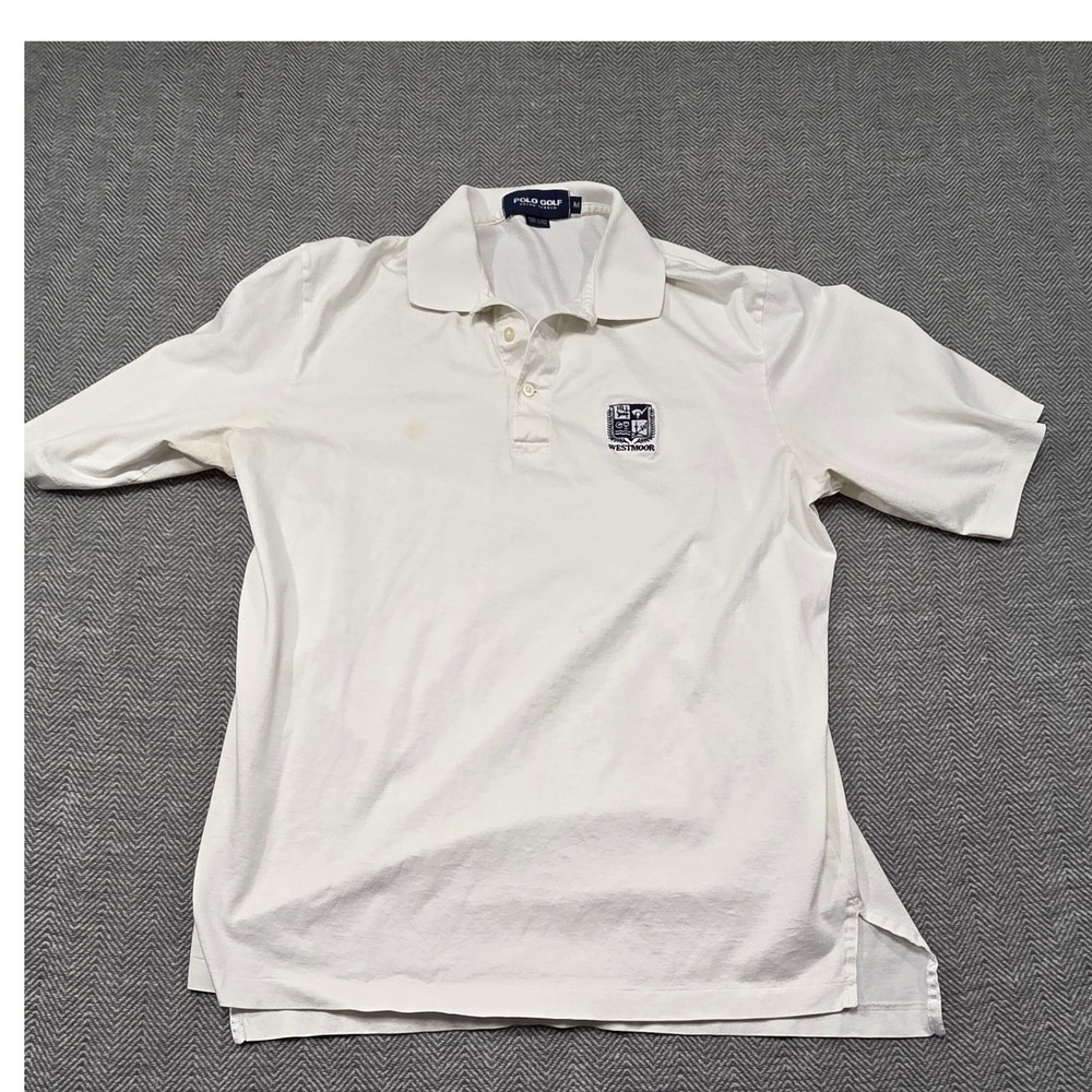 Polo‎ Golf Ralph Lauren Mens White Westmoor Crest Polo Shirt Size M Cotton